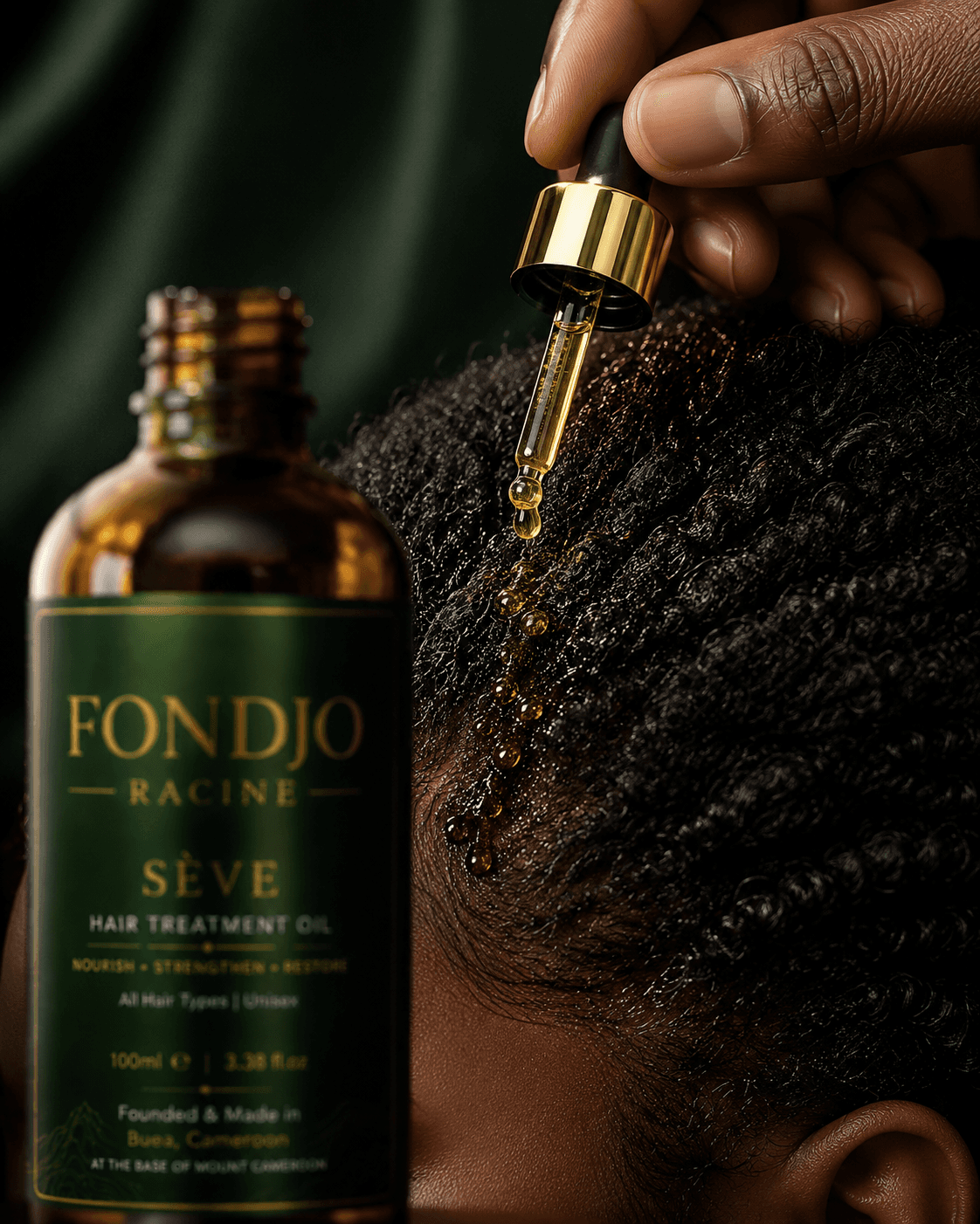 Dark hair scalp ritual with FONDJO RACINE SÈVE oil
